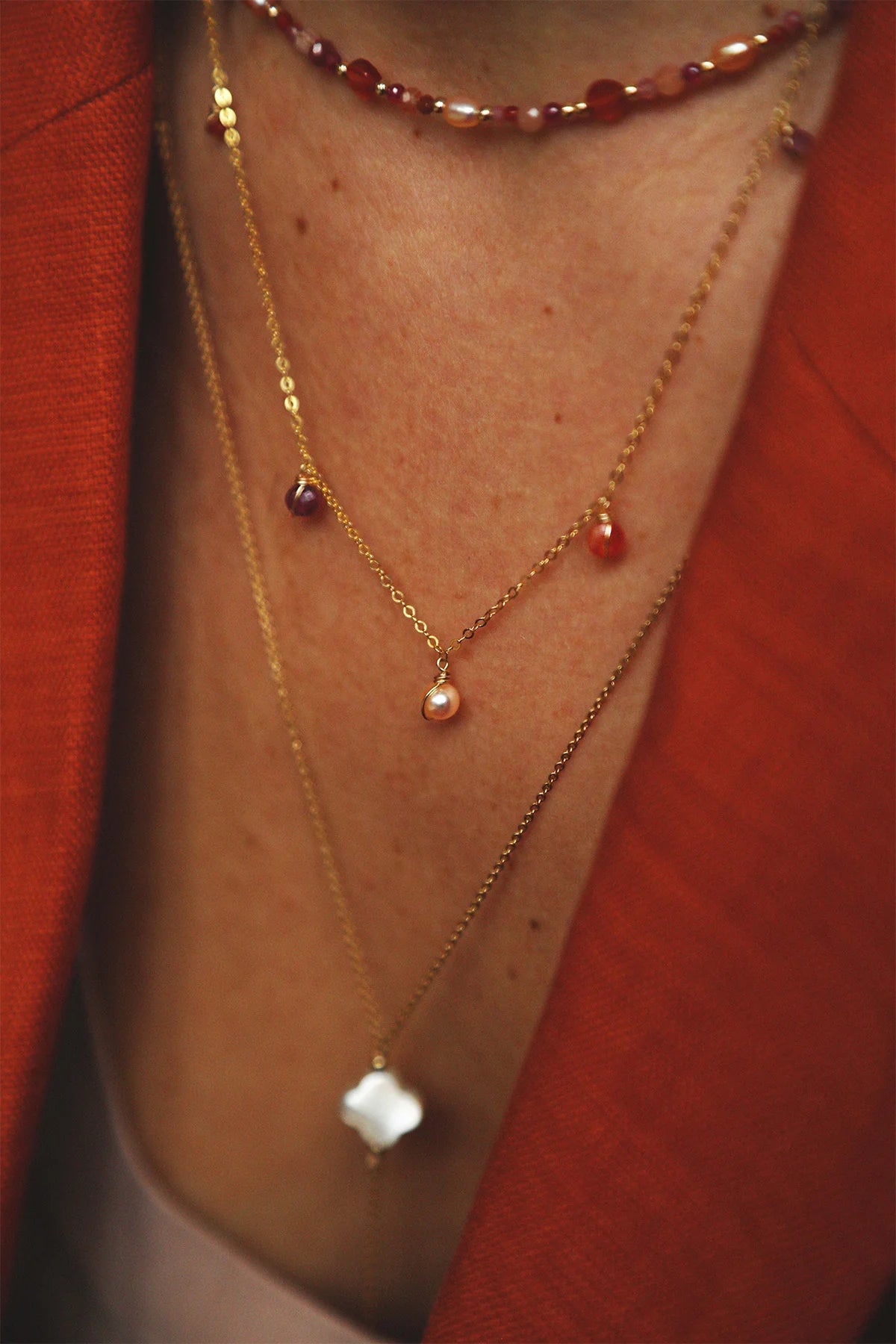 Collier Damas - Pomelo 粉柚色寶石項鍊 (一飾多用,可當手鍊以及腳鍊)