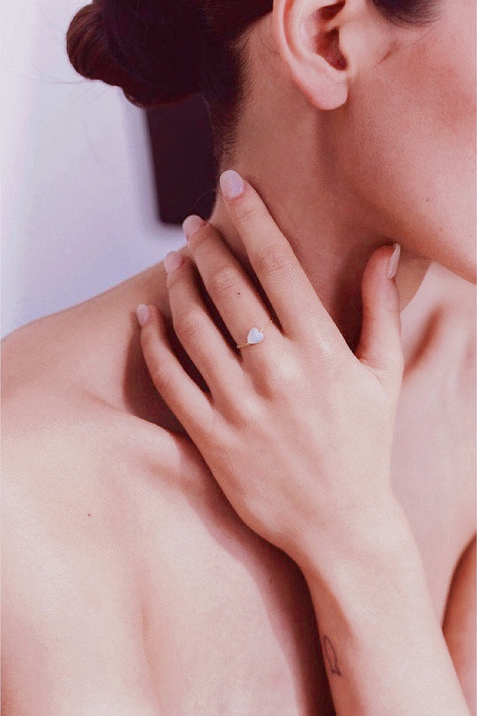 Bague chaînette Coeur - Nacre 心語珍珠母貝鍊戒