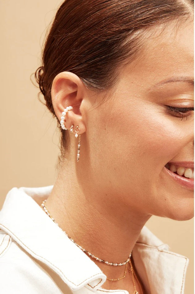 Faux piercing Bouton - Bouton珍珠編織耳骨扣