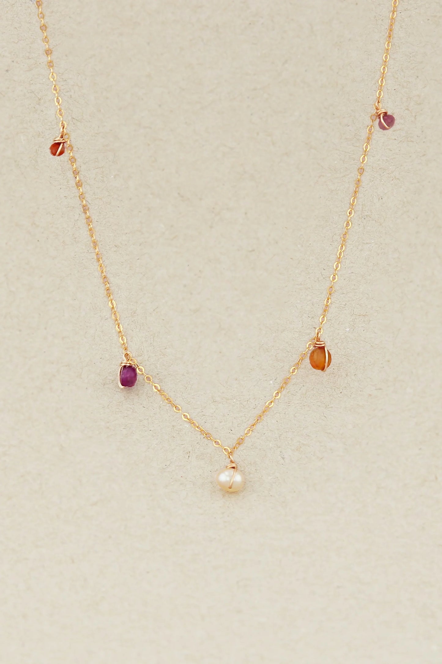 Collier Damas - Pomelo 粉柚色寶石項鍊 (一飾多用,可當手鍊以及腳鍊)