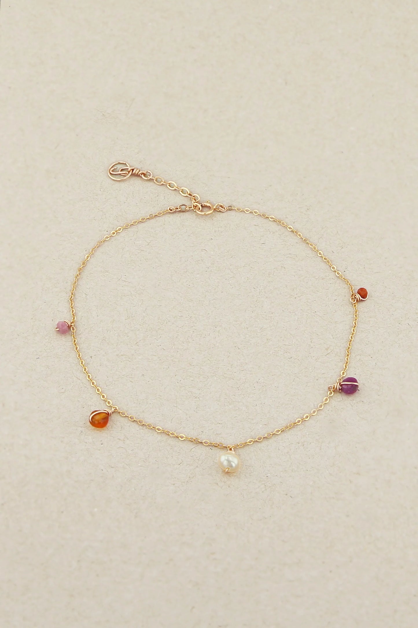 Chaîne cheville Damas - Pomelo 粉柚色寶石腳鍊