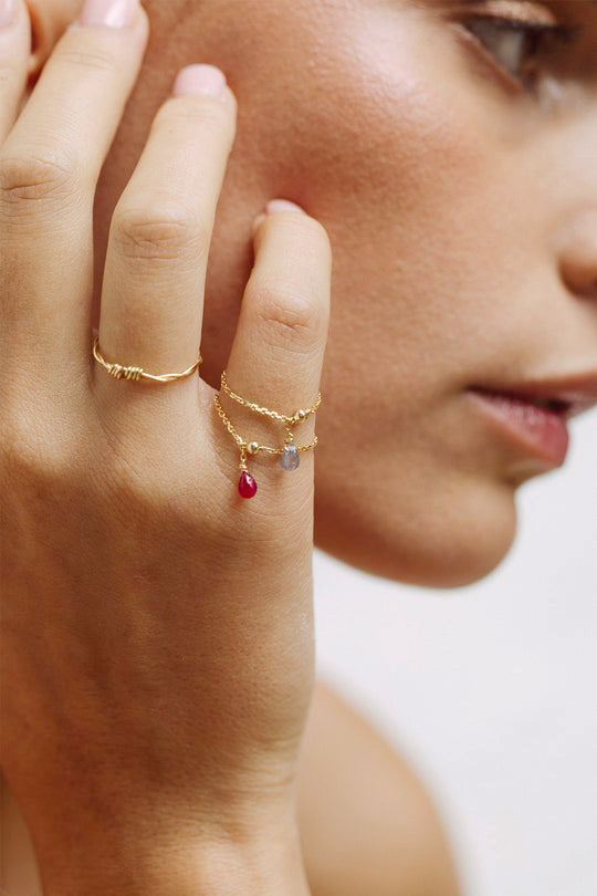 Bague chaînette pampille Mia - 蜜亞紅寶石 18K 鍊戒
