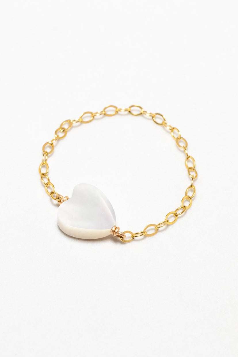 Bague chaînette Coeur - Nacre 心形珍珠母貝鍊戒