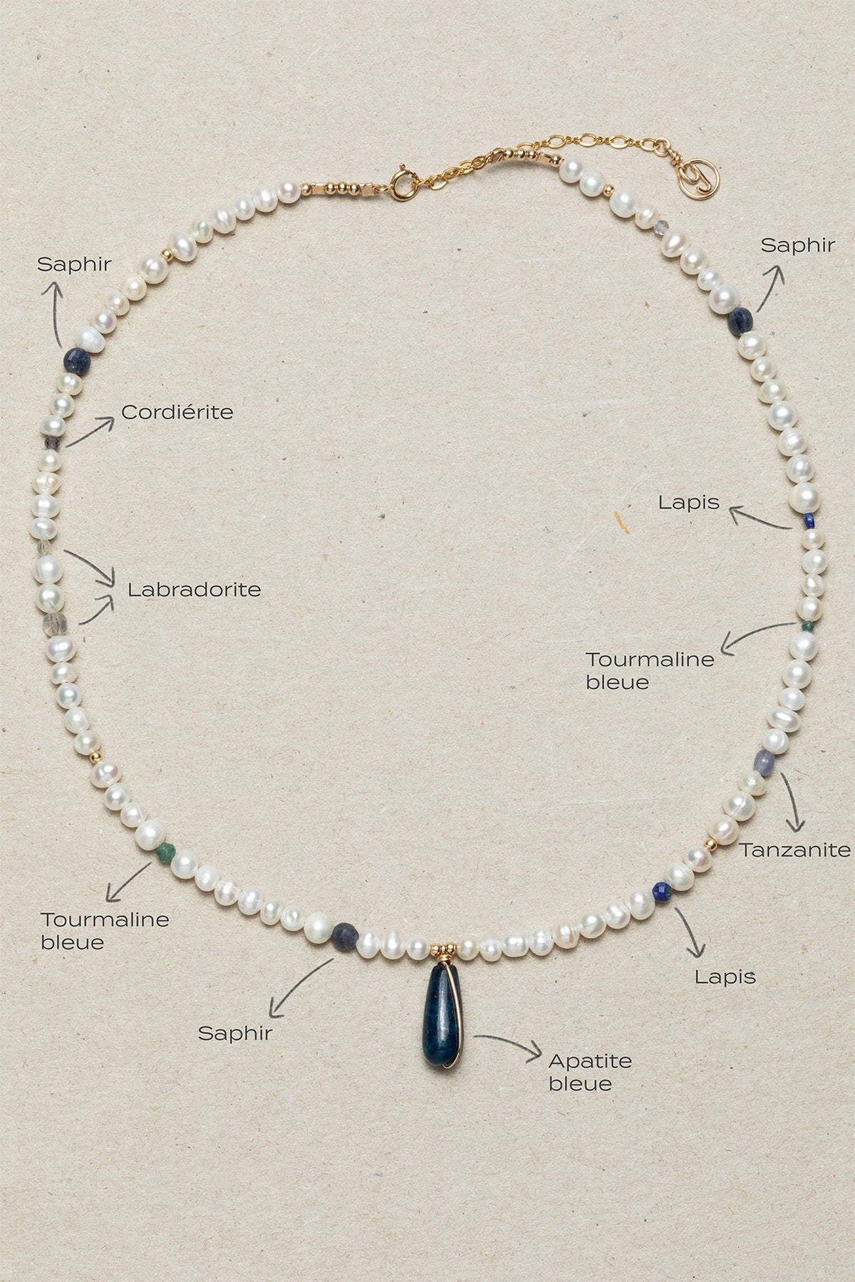 Collier Joumana - Azur 藍色磷灰石珍珠項鍊