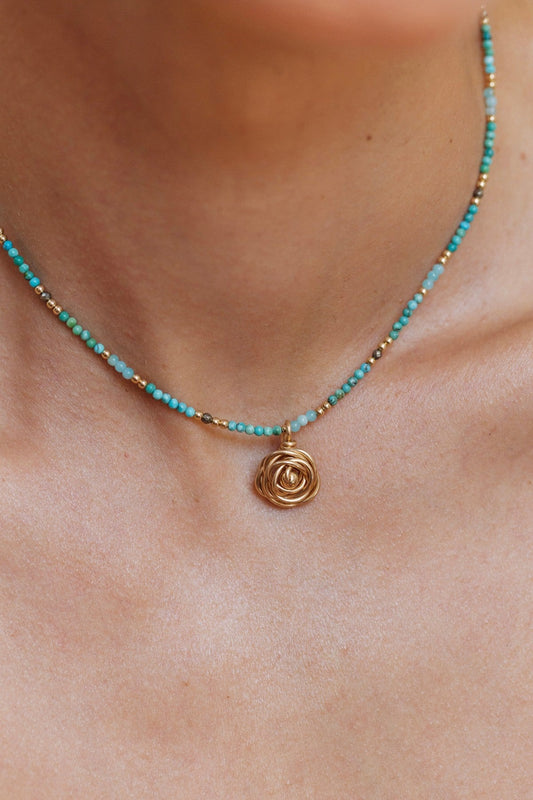 Coffret collier Queen + 1 grand Trésor 綠松石玫瑰項鍊/手鍊(一飾兩用)