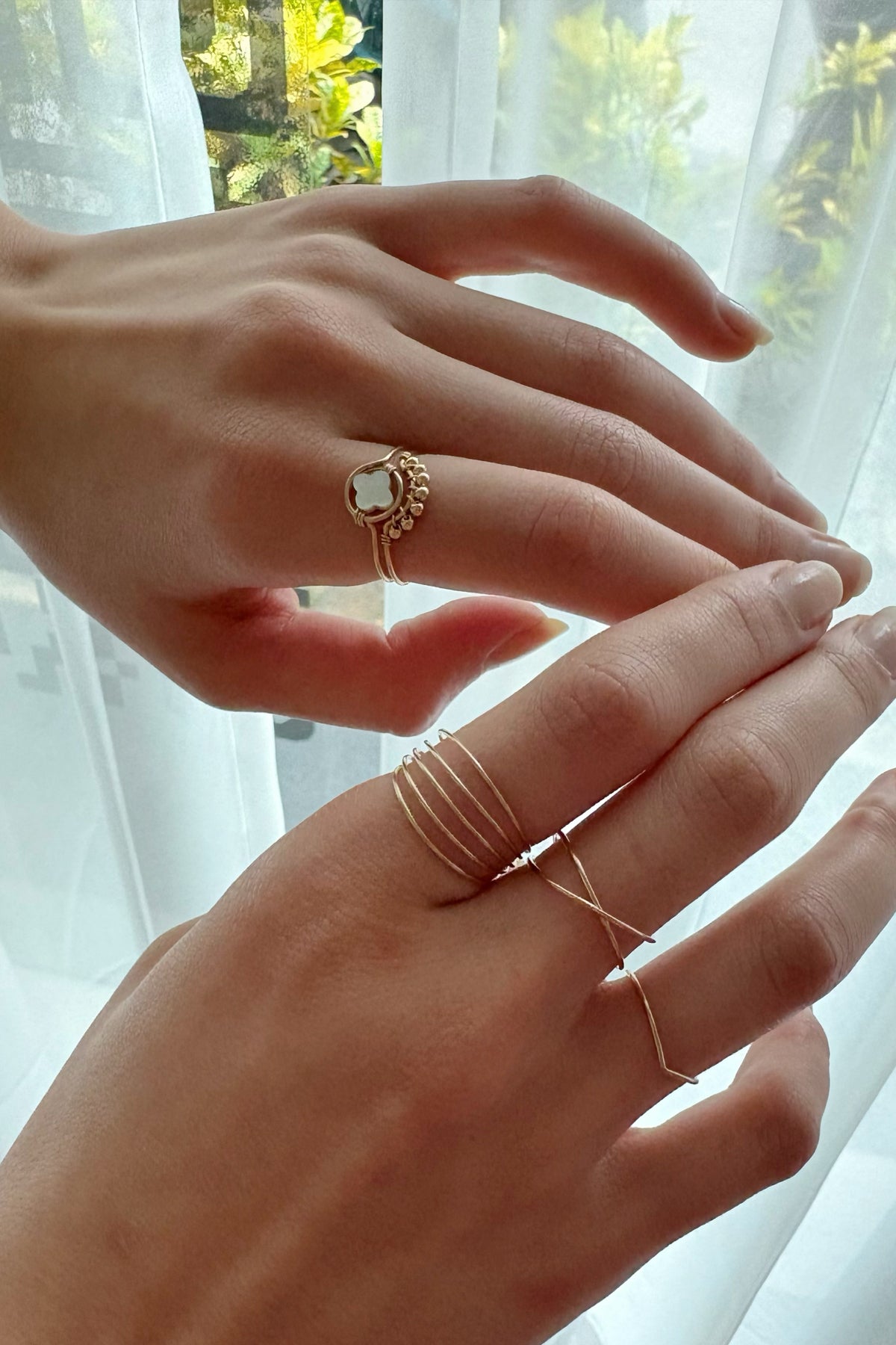 Bague Classic Essentiel 素金V+素金交叉+素金多環戒指 ( YAY 經典素戒組合 )