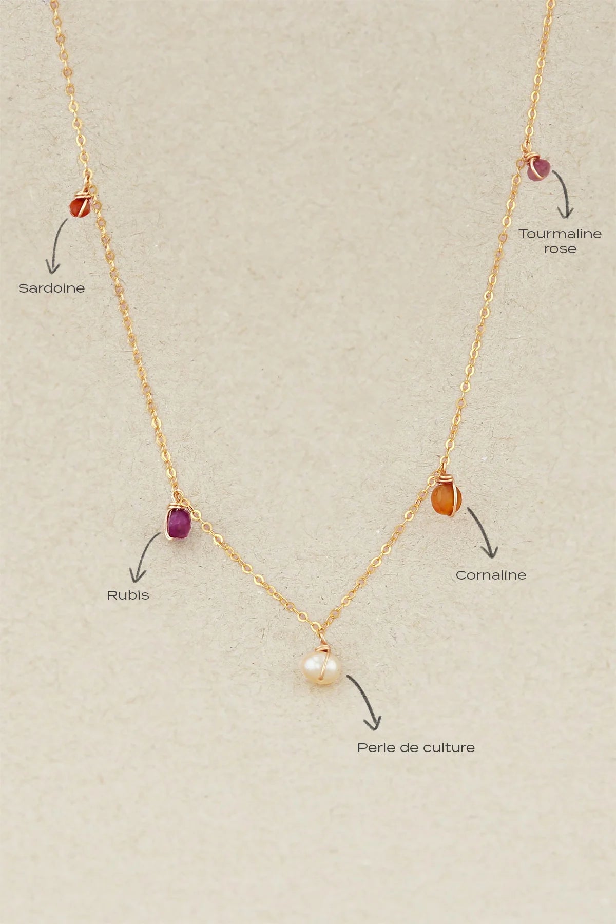 Collier Damas - Pomelo 粉柚色寶石項鍊 (一飾多用,可當手鍊以及腳鍊)