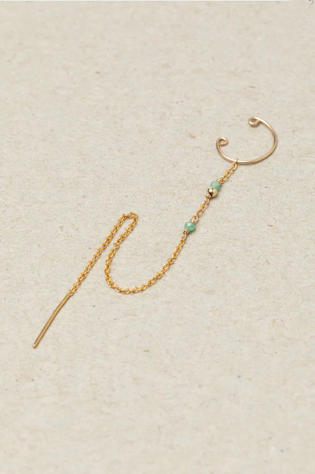 Bijou d'oreille chaînette Céleste - Émeraude 星光祖母綠耳扣環(單支)