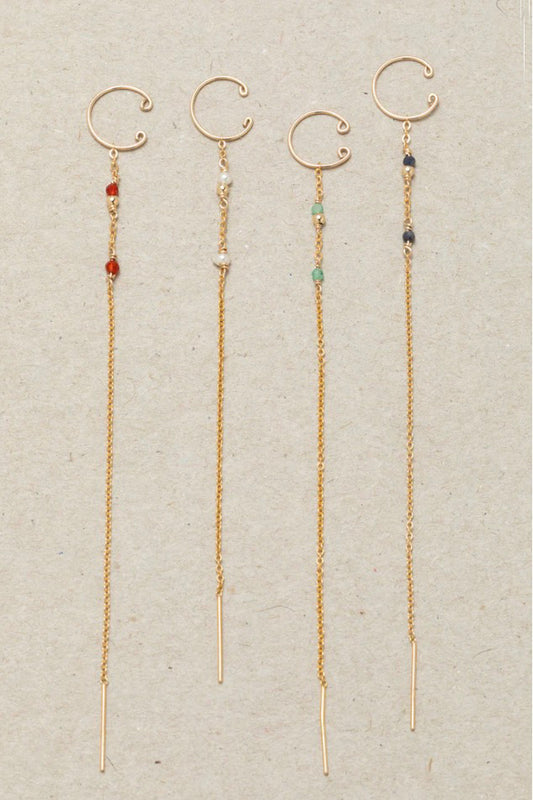 Bijou d'oreille chaînette Céleste - Cornaline Rouge 星光紅瑪瑙耳扣環(單支)