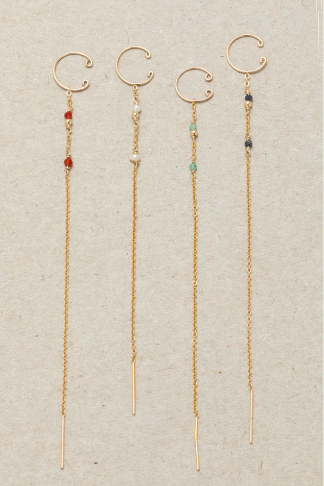 Bijou d'oreille chaînette Céleste - Cornaline Rouge 星光紅瑪瑙耳扣環(單支)