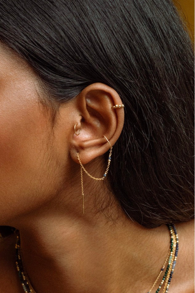 Bijou d'oreille chaînette Céleste - Cornaline Rouge 星光紅瑪瑙耳扣環(單支)