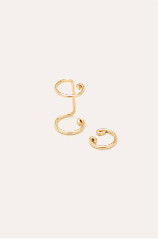 Faux piercing duo Essentiel - 經典素金耳骨夾一組