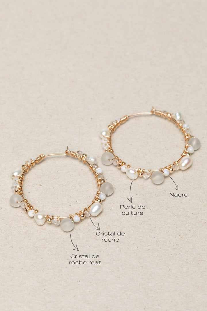 Grandes créoles Vénus - 維納斯女神耳環 絲綢白