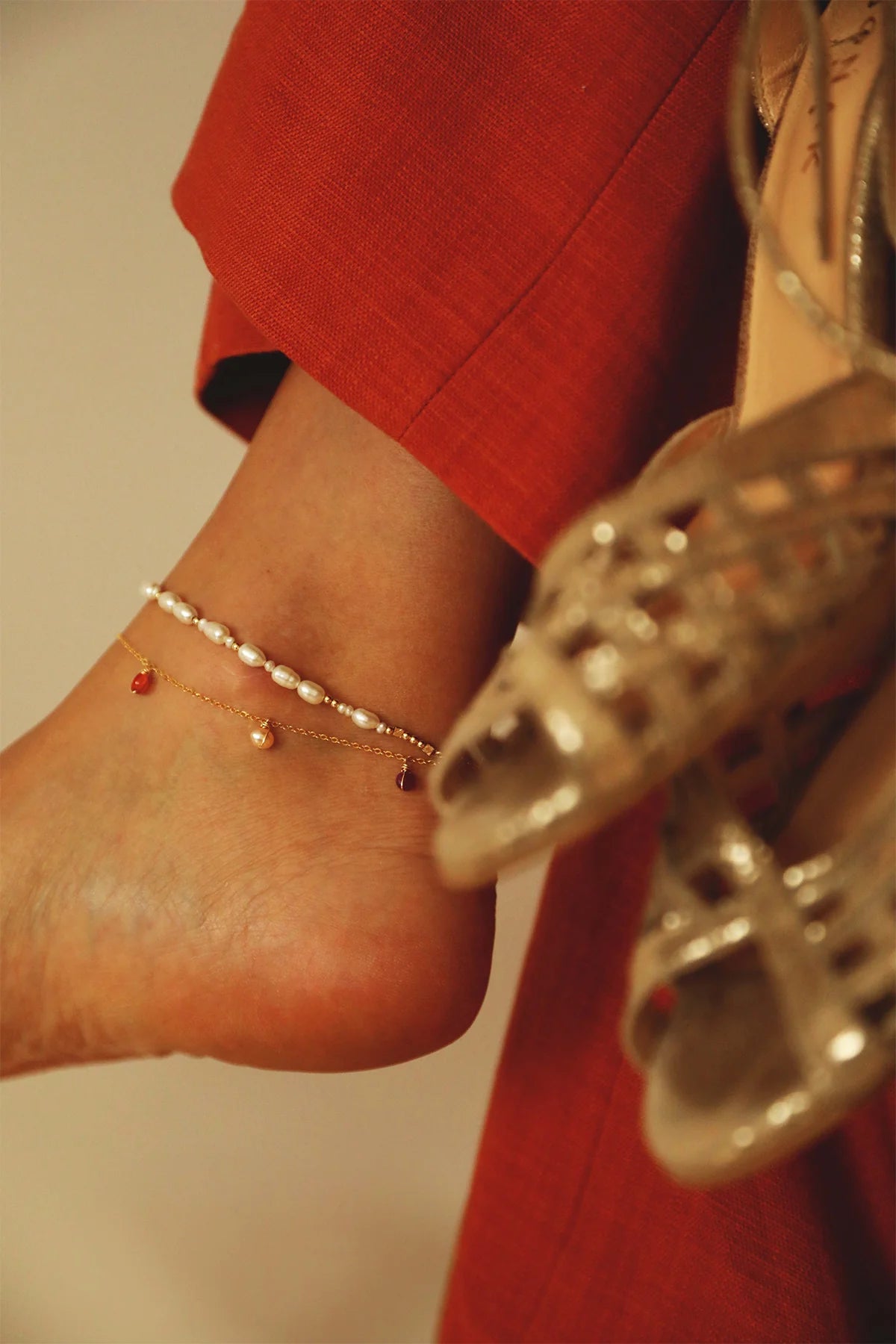 Chaîne cheville Damas - Pomelo 粉柚色寶石腳鍊