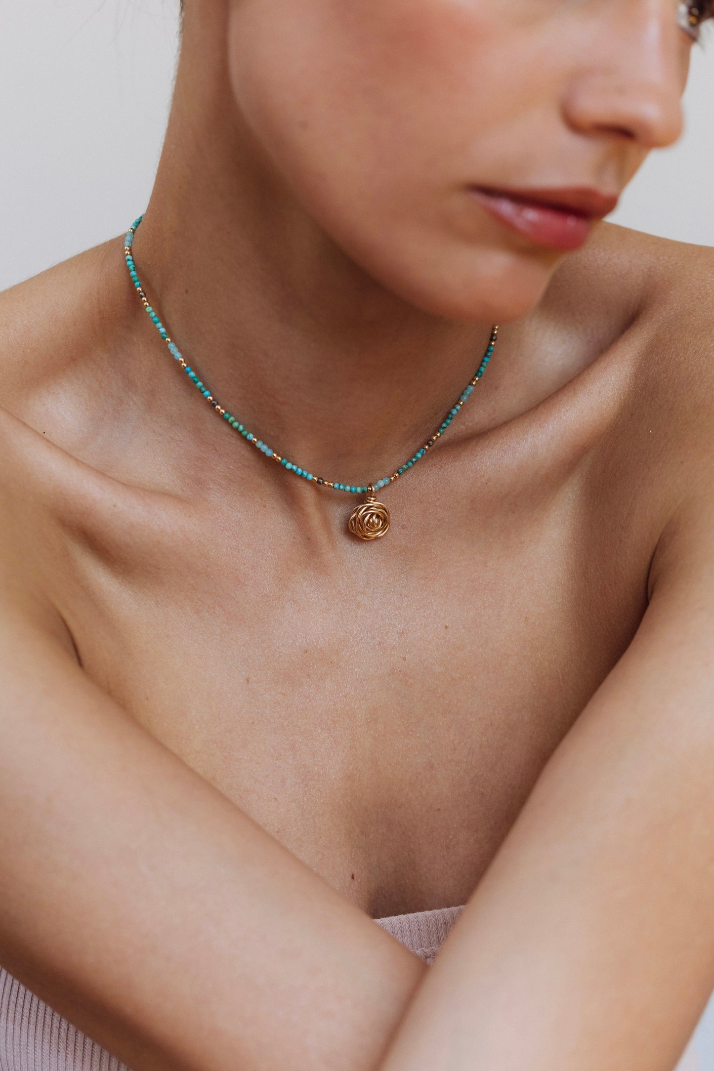Coffret collier Queen + 1 grand Trésor 綠松石玫瑰項鍊/手鍊(一飾兩用)