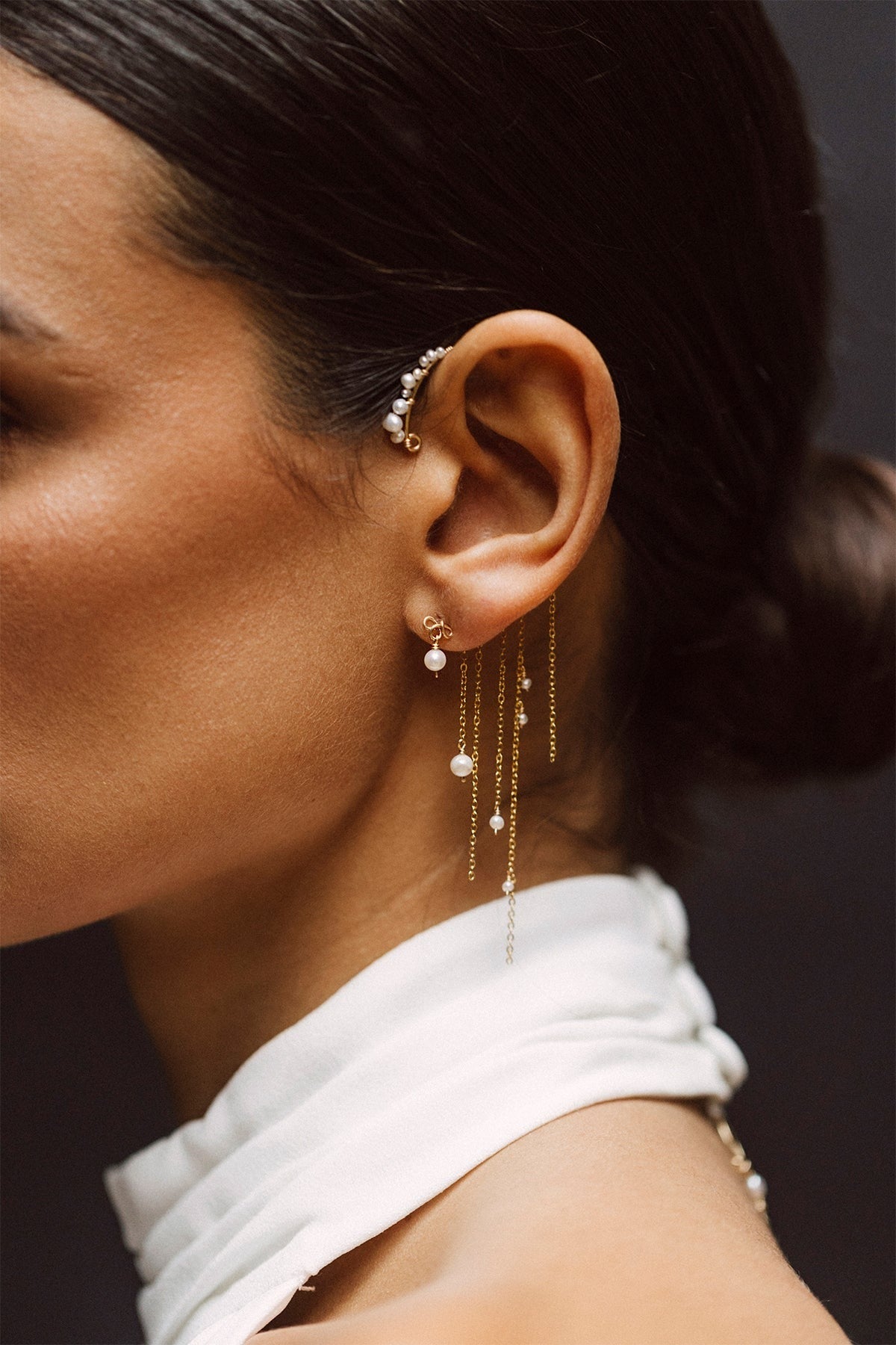 Bijou d'oreille faraya - perle de culture 法拉雅貼耳多流蘇耳飾 (單邊)