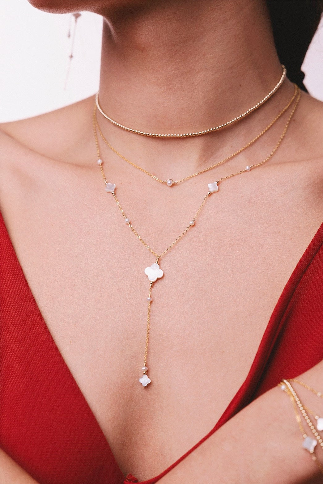 Collier long cravate Swan - Nacre 幸運星母貝Y字長項鍊