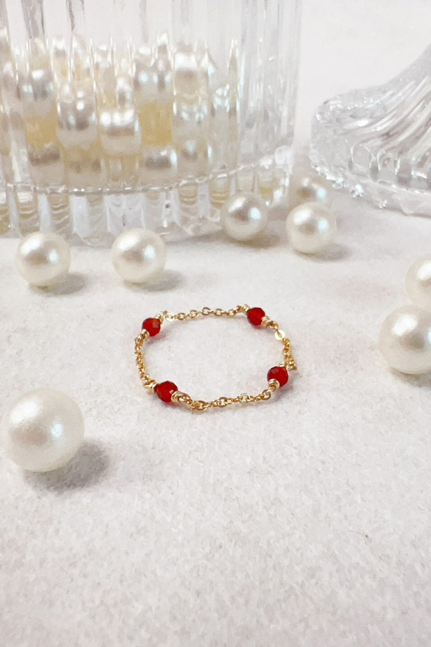 Bague chaînette Satellite - Cornaline 銀河紅瑪瑙鍊戒