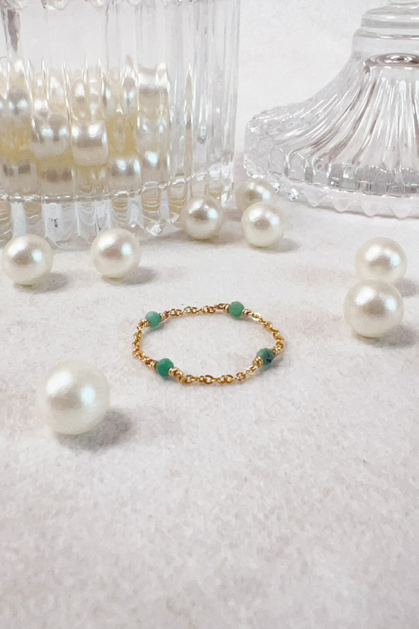 Bague chaînette Satellite - Émeraude 銀河祖母綠鍊戒