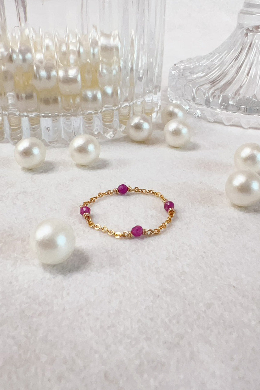 Bague chaînette Satellite - Rubis 銀河紅寶石鍊戒
