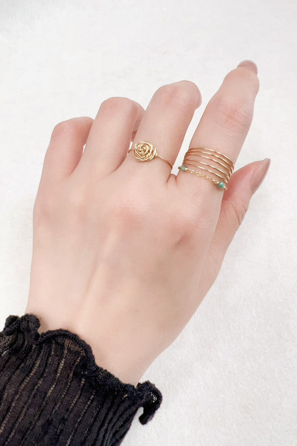 Bague chaînette Satellite - Émeraude 銀河祖母綠鍊戒