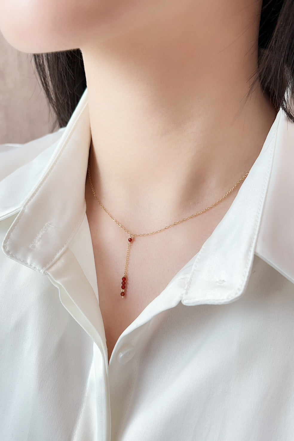 Collier long Théa - 希雅紅瑪瑙鎖骨細長鍊