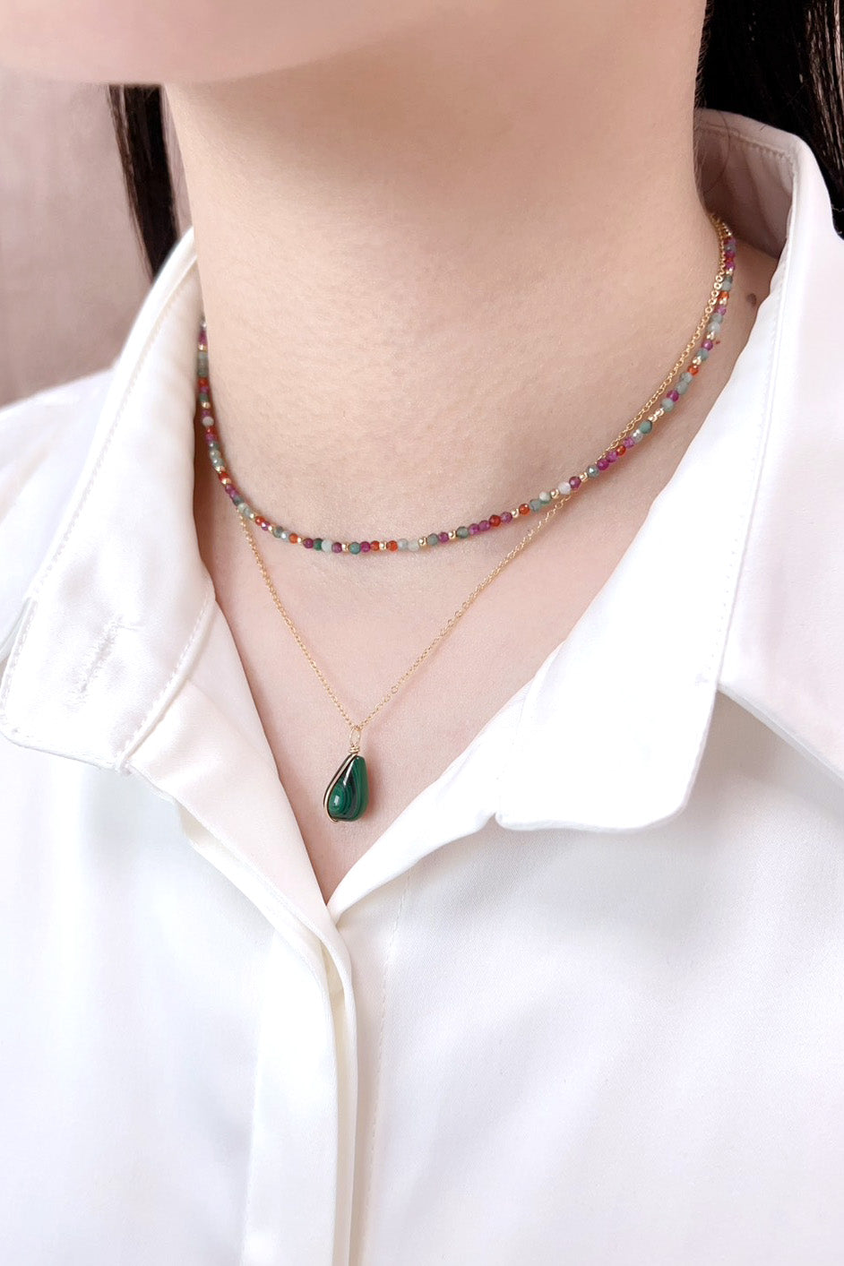 Pendentif Joumana - Menthe 孔雀石墜飾 (不含金鍊)