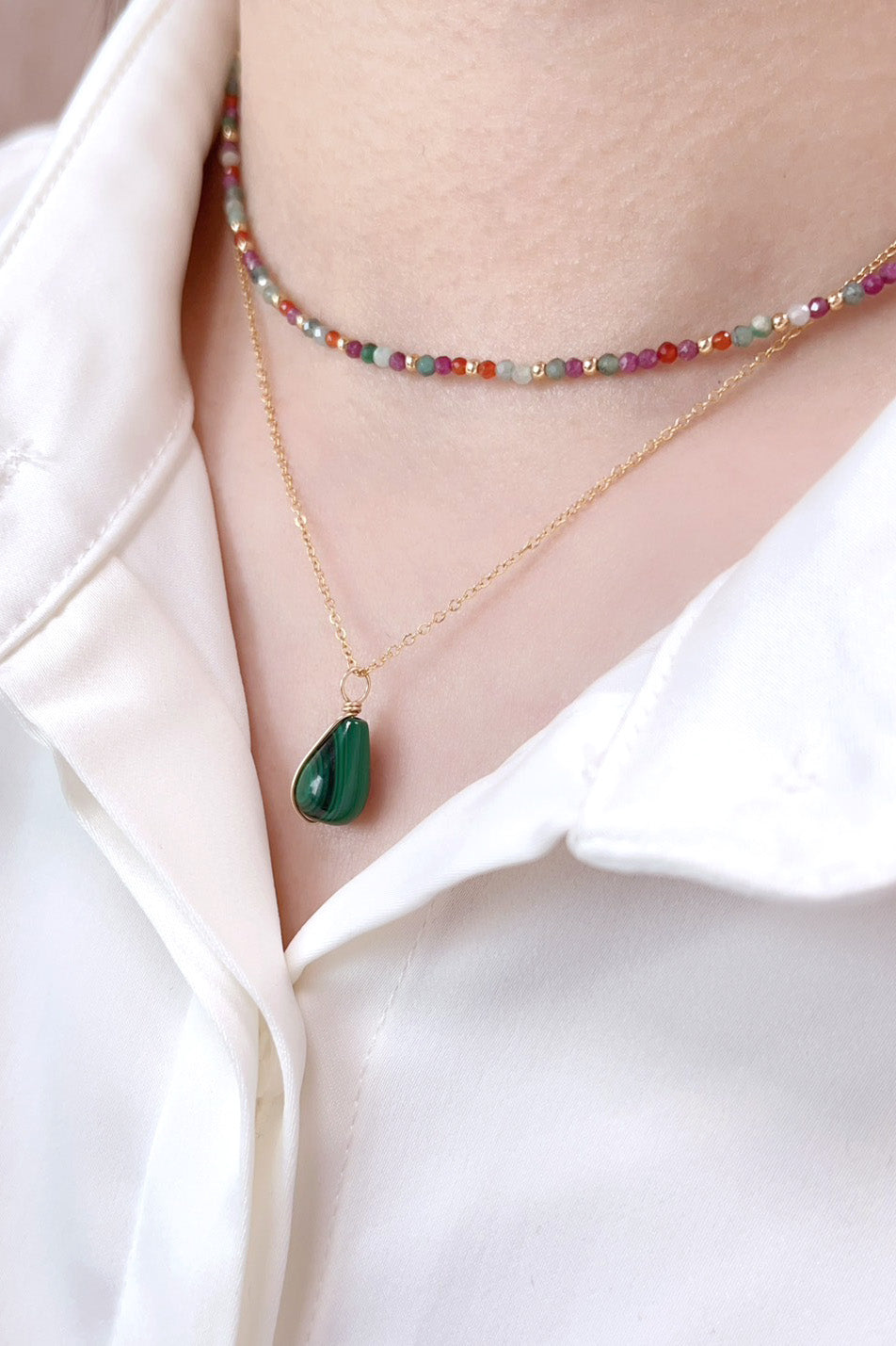 Pendentif Joumana - Menthe 孔雀石墜飾 (不含金鍊)