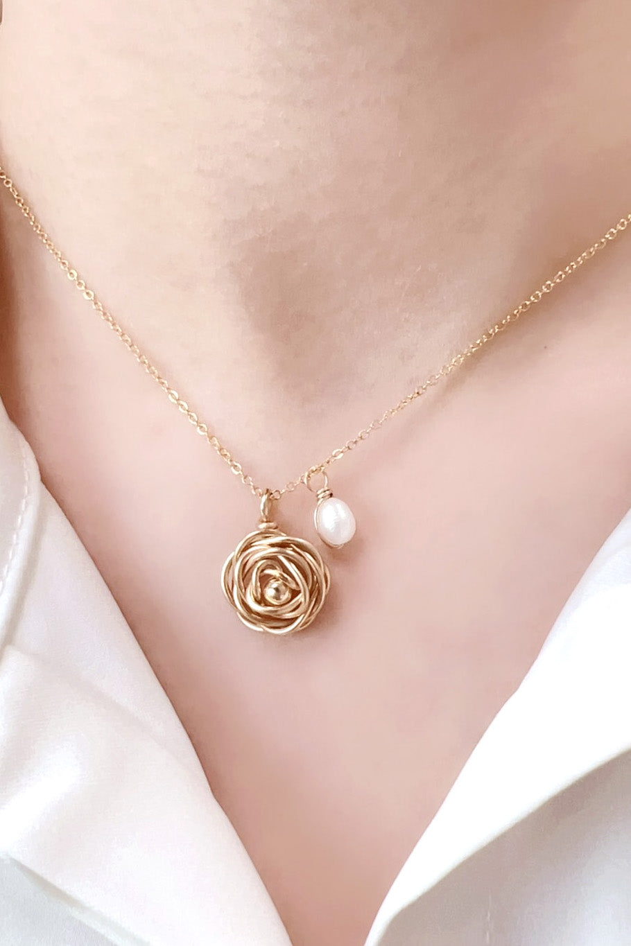 Pendentif Rosa - Or 心意玫瑰墜飾 中 (不含金鍊與珍珠)