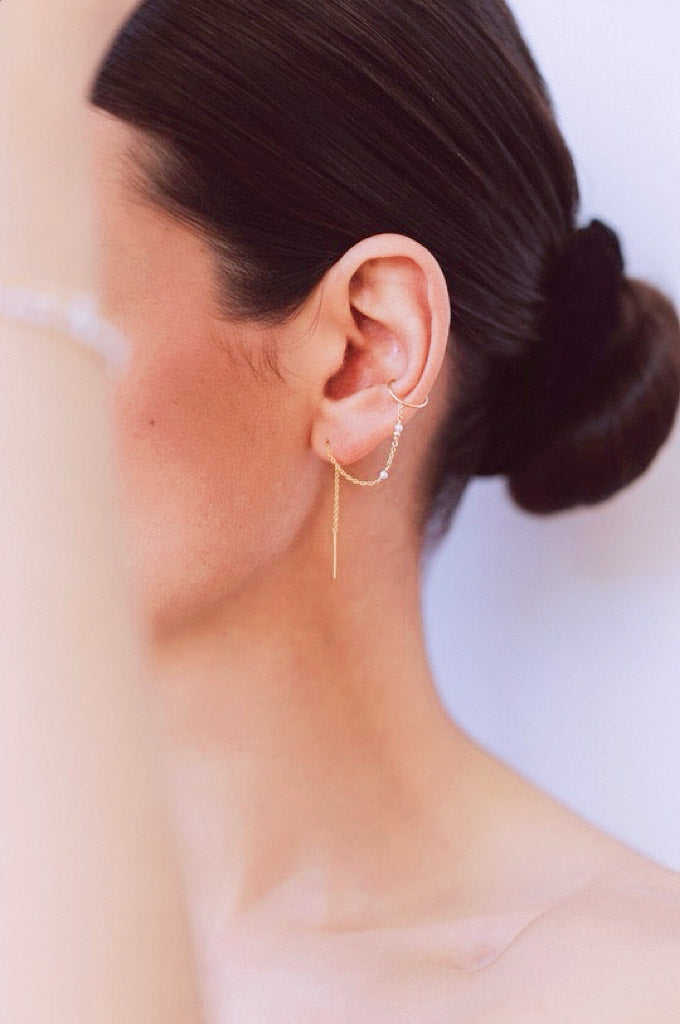 Bijou d'oreille chaînette Céleste - 星光珍珠耳扣環