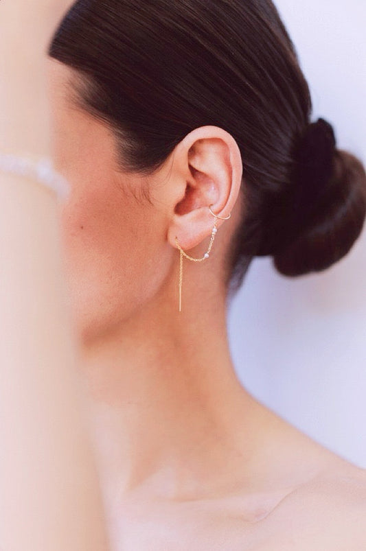 Bijou d'oreille chaînette Céleste - 星光珍珠耳扣環