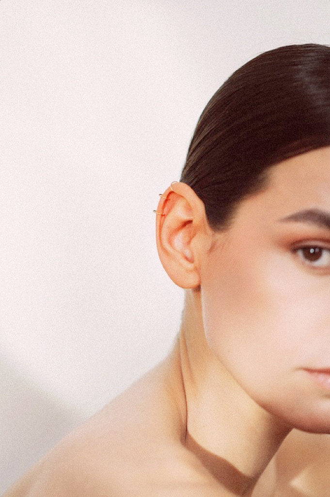 Faux piercing duo Essentiel - 經典素金耳骨夾一組