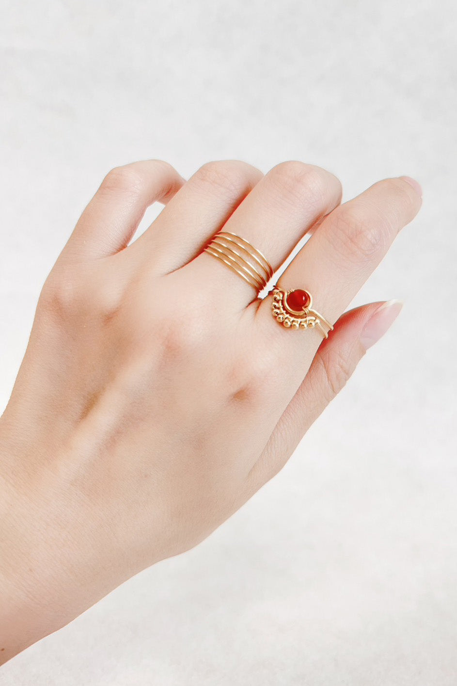 Bague Swan - agate rouge 小月亮紅瑪瑙戒指