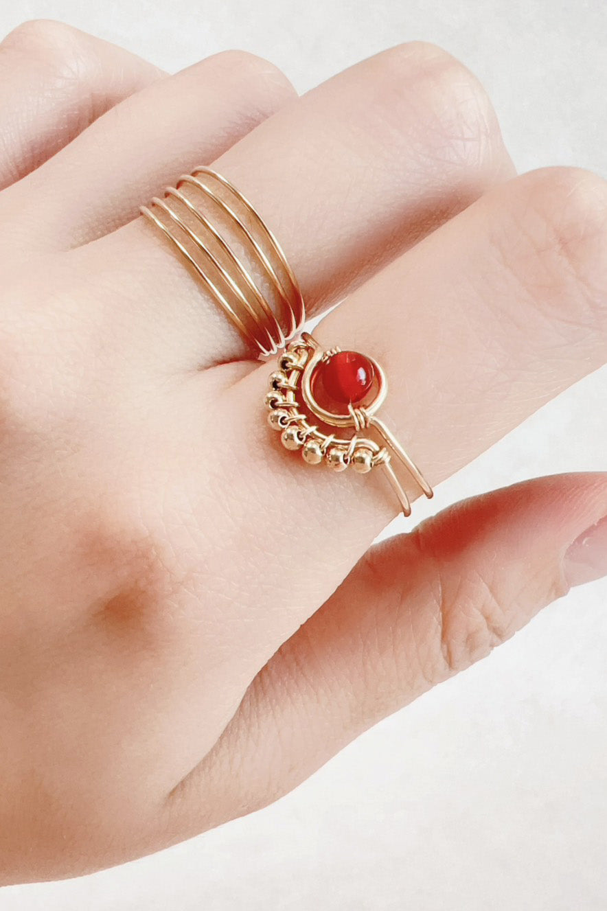 Bague Swan - agate rouge 小月亮紅瑪瑙戒指