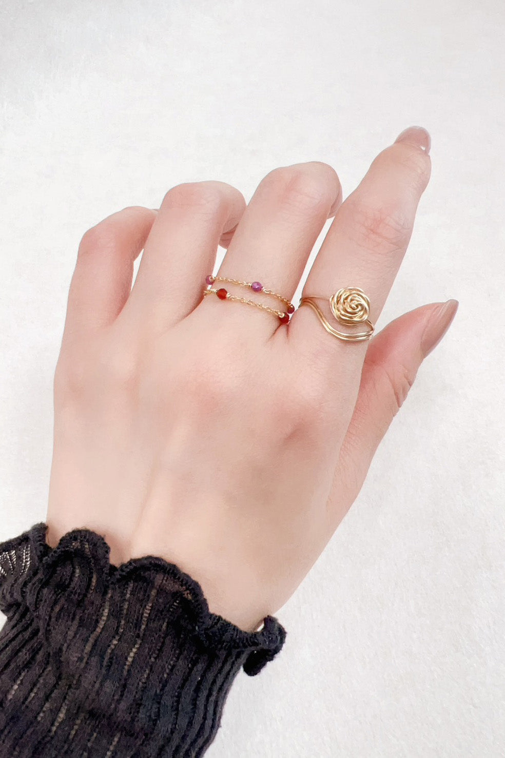 Bague chaînette Satellite - Rubis 銀河紅寶石鍊戒