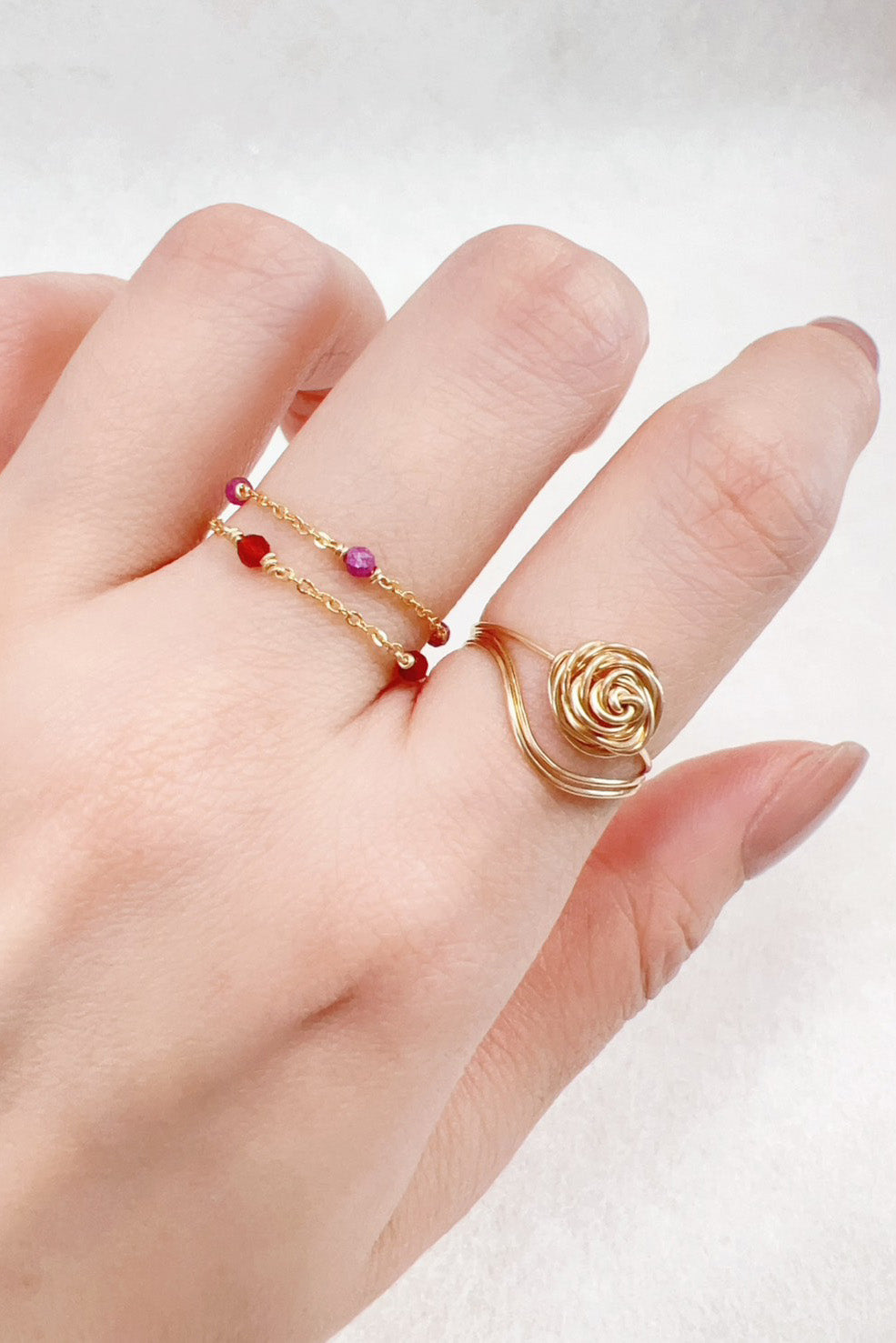 Bague chaînette Satellite - Rubis 銀河紅寶石鍊戒