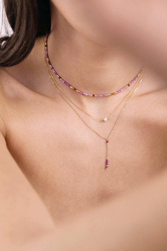 Collier long Théa - Rubis 希雅紅寶石鎖骨細長鍊