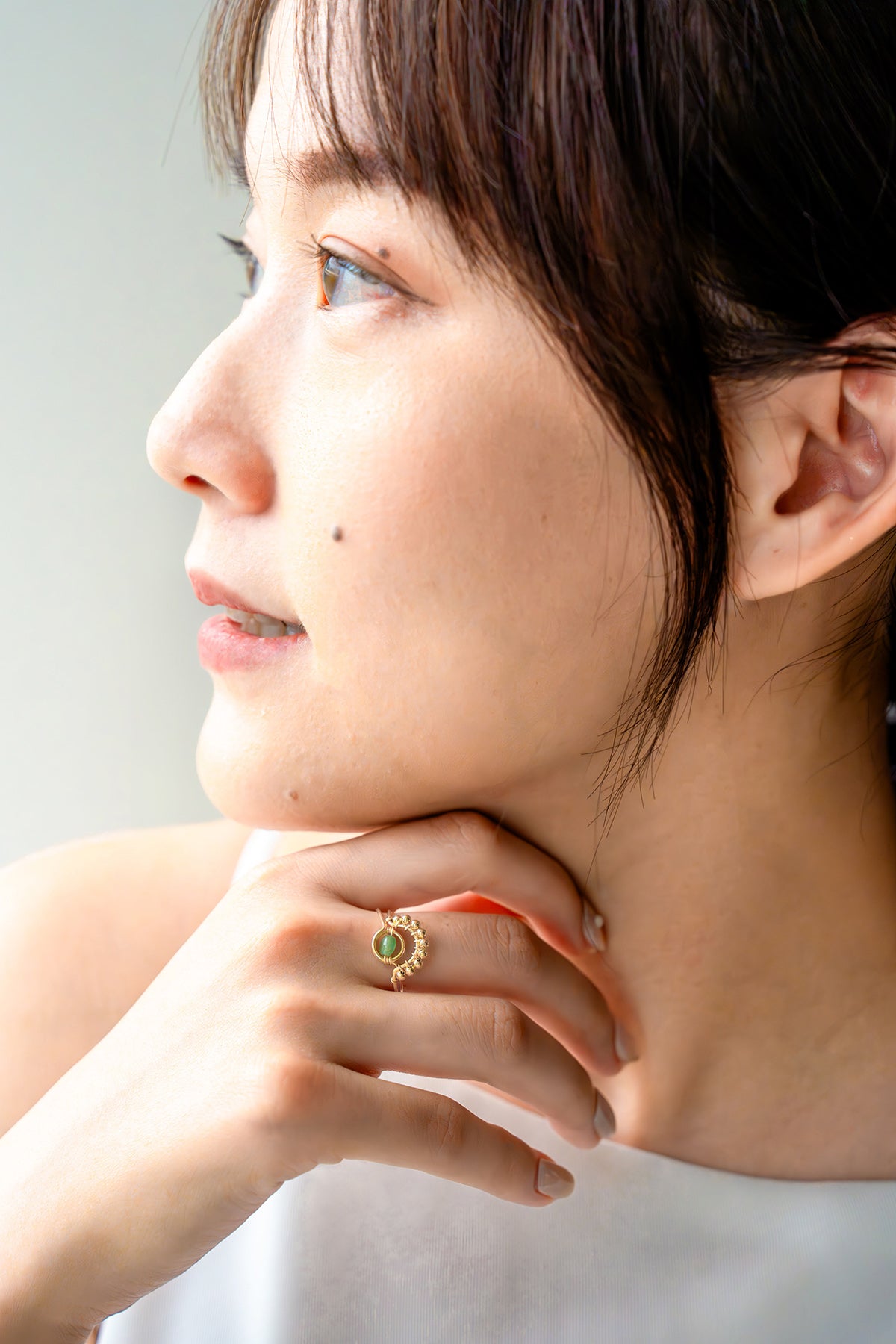 Bague Swan - aventurine 小月亮綠東陵戒指