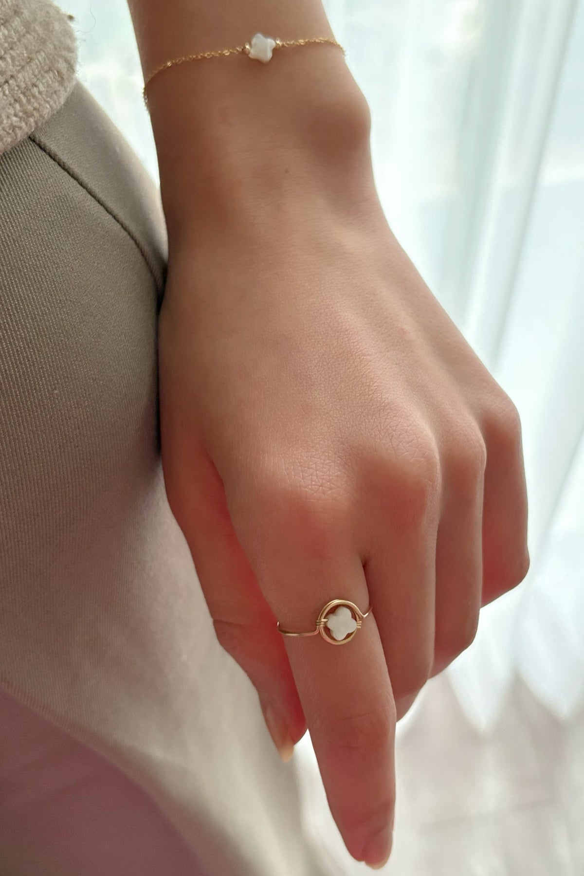 Bague swan étoile - nacre 幸運星珍珠母貝戒指