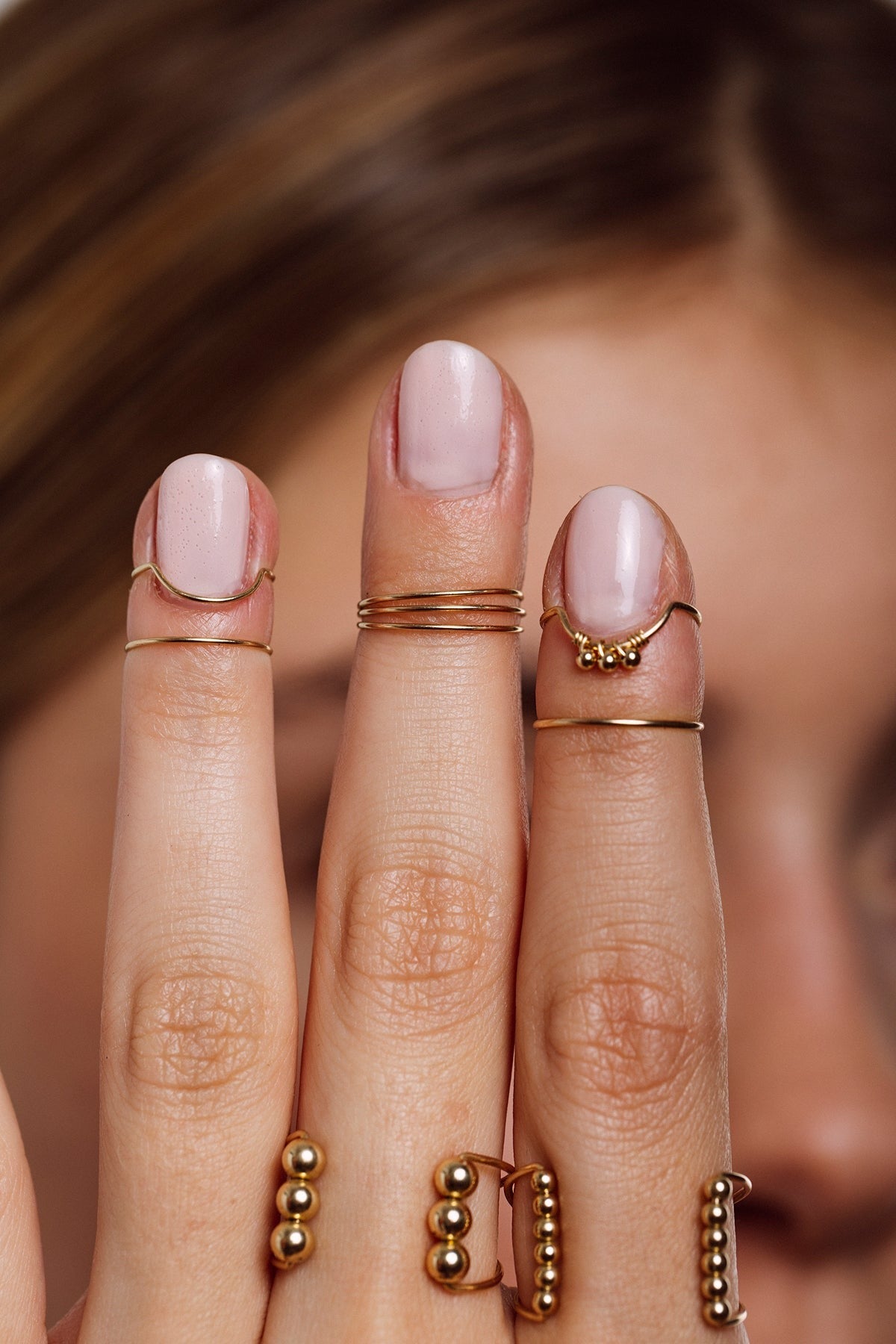 Bague d'ongle Tissage Or 星舞金珠戒指/ 指尖戒