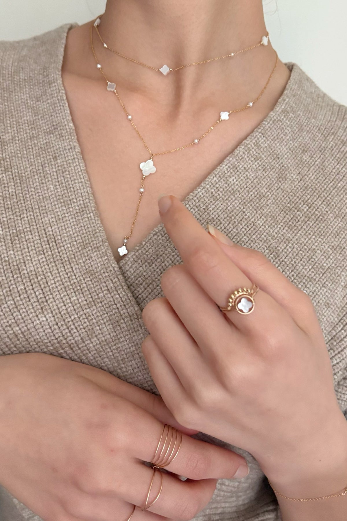 Bracelet-collier swan - nacre 幸運星母貝項鍊/手鍊(一飾兩用)
