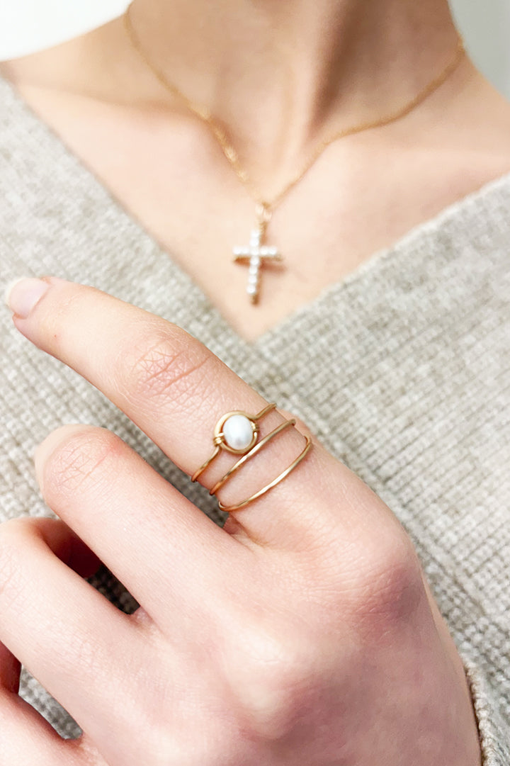 Bague Swan -  perle de culture 小月亮珍珠戒指
