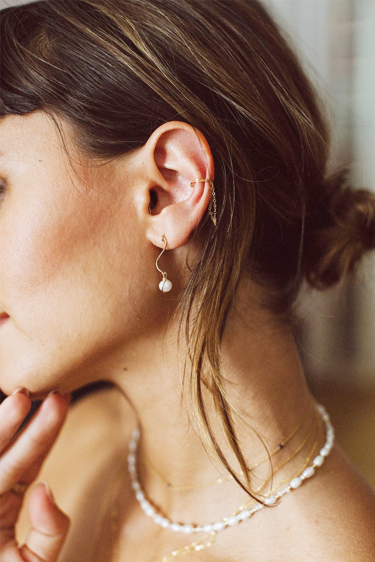 Faux piercing simple chaîne - Or 經典單環長鍊耳骨夾