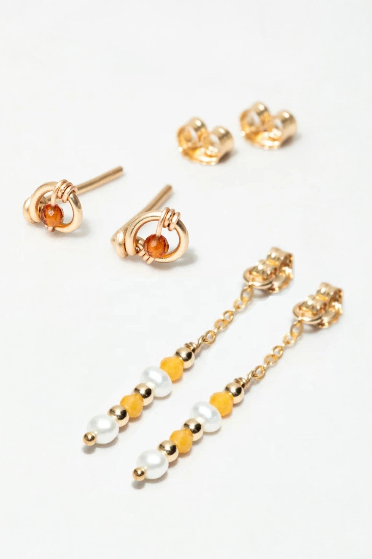 Coffret Puces Pina et Fermoirs Ella - Limoncello 艾拉杏玉耳後扣(一對)