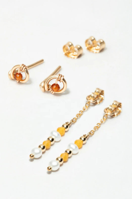 Coffret Puces Pina et Fermoirs Ella - Limoncello 艾拉杏玉耳後扣(一對)