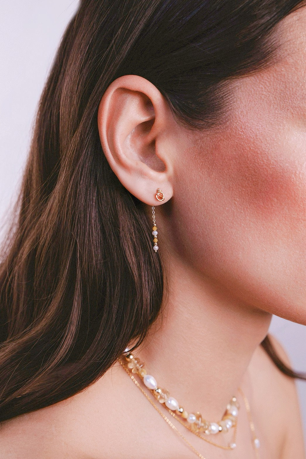 Coffret Puces Pina et Fermoirs Ella - Limoncello 艾拉杏玉耳後扣(一對)