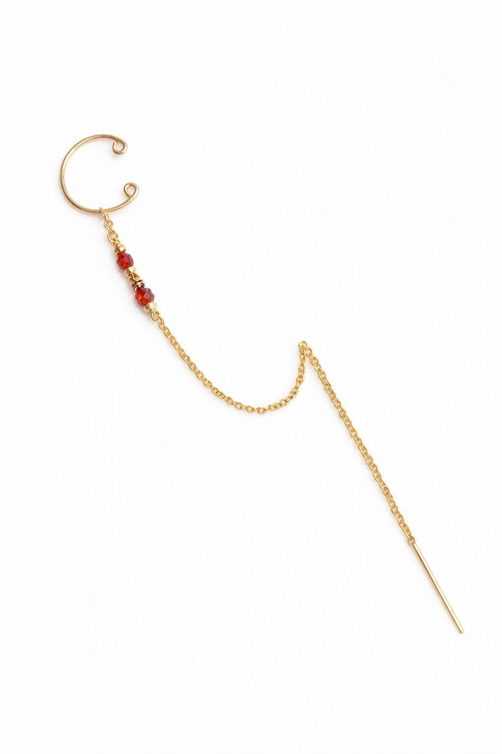 Bijou d'oreille chaînette Céleste - Cornaline Rouge 星光紅瑪瑙耳扣環(單支)