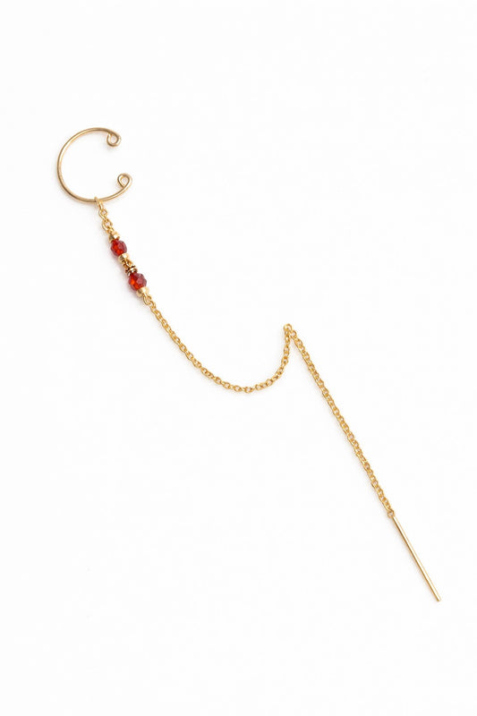 Bijou d'oreille chaînette Céleste - Cornaline Rouge 星光紅瑪瑙耳扣環(單支)