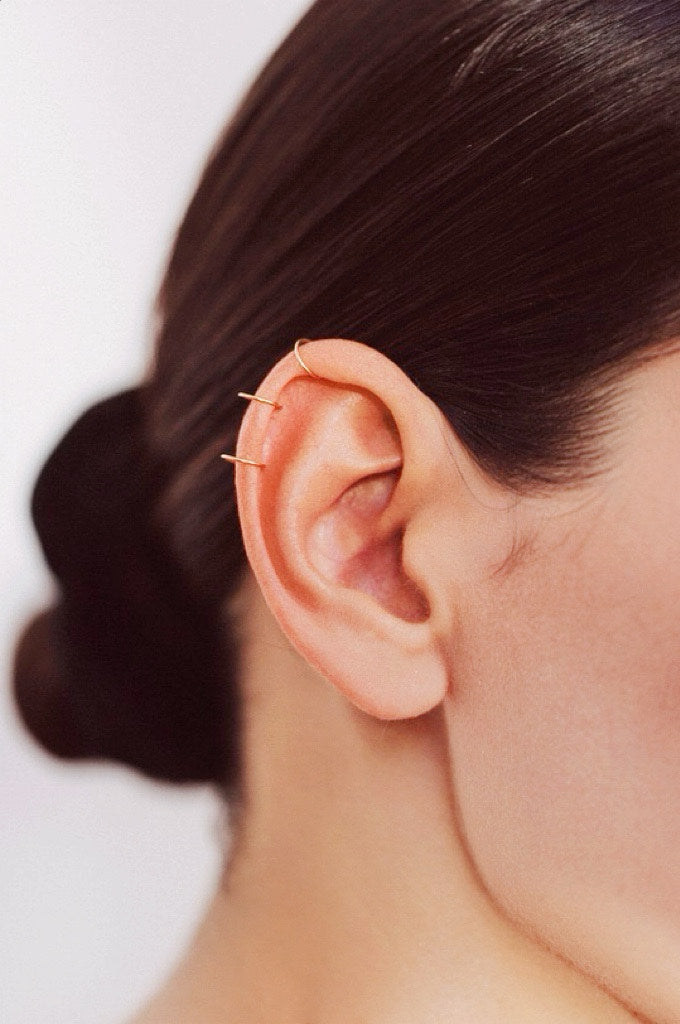 Faux piercing duo Essentiel - 經典素金耳骨夾一組