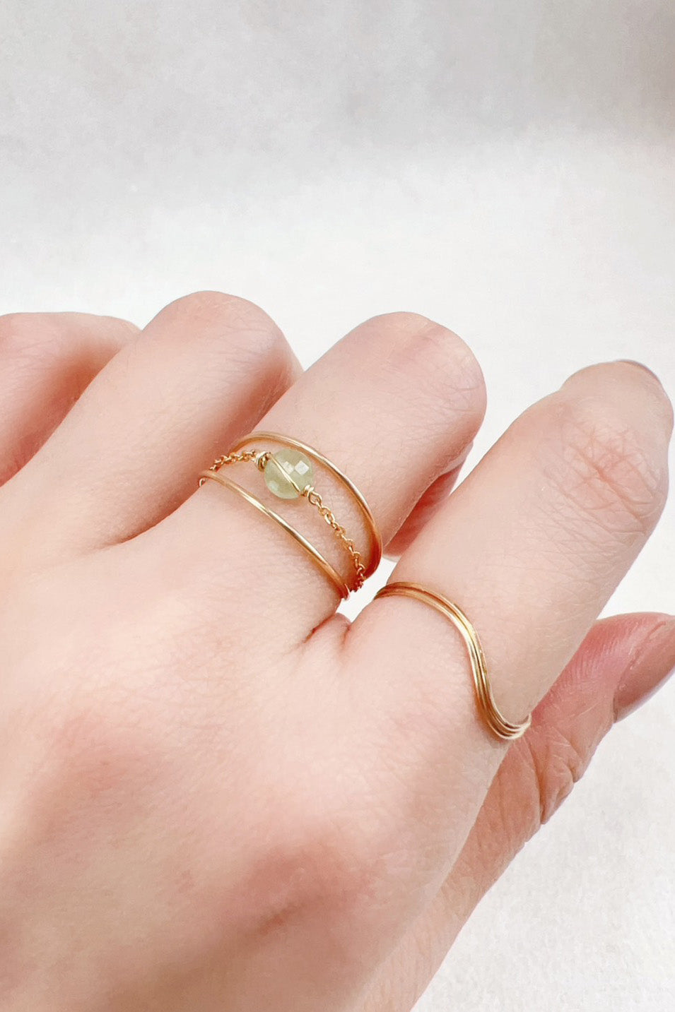 Bague chaînette Stella - Aventurine 恆星綠東陵鍊戒